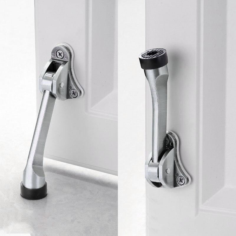 Door Stop with Foot Operated Lever Brushed Steel Netsilla