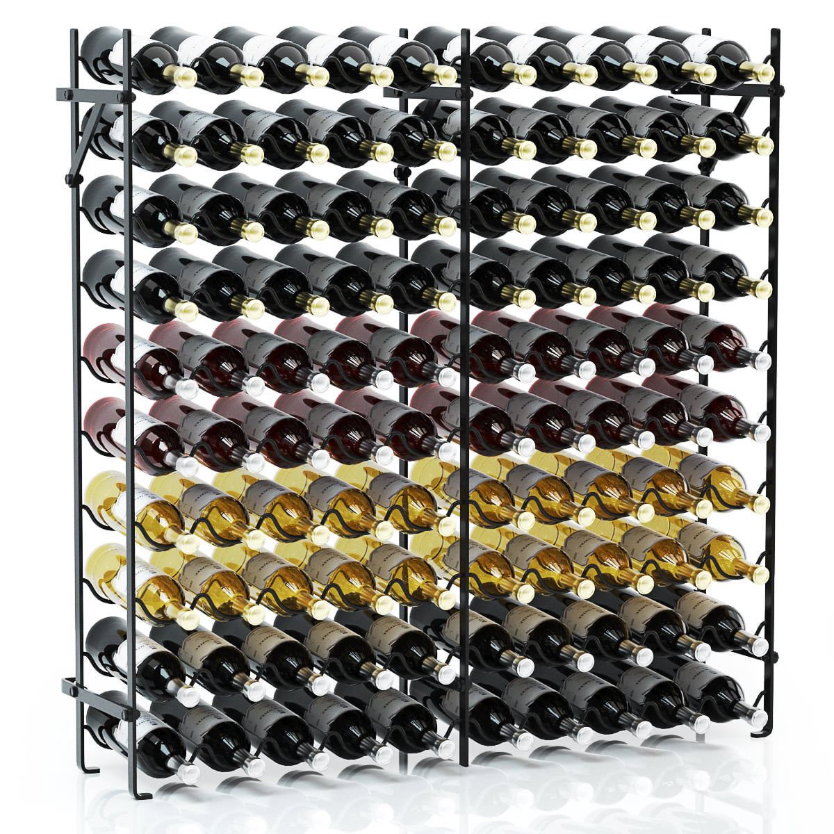 10-poziomowy metalowy stojak na wino na 100 butelek, czarny
